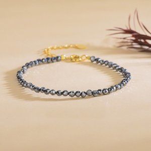 Minimalist Hematite Stone Bracelet Tiny Gemstone Dainty Bracelet Handmade